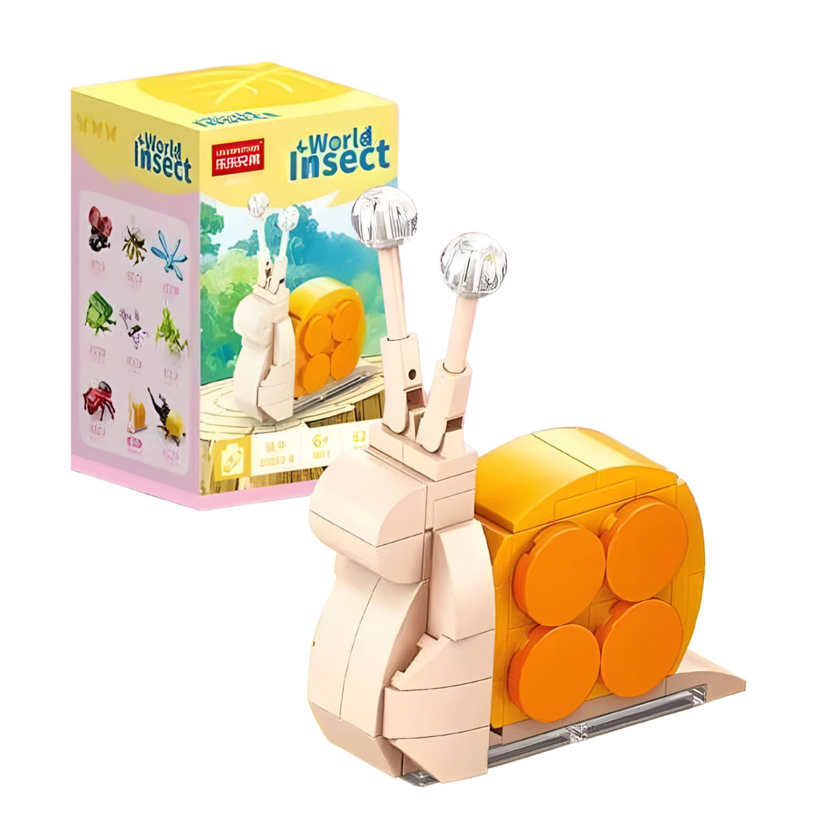Set de Constructie, Klevo, Model Melc, Lumea Insectelor Mini, 62 Piese, Model 3D, Jucarie Educativa STEM, +6 Ani, Plastic ABS, 11 x 7 x 7 cm, Bej/Portocaliu