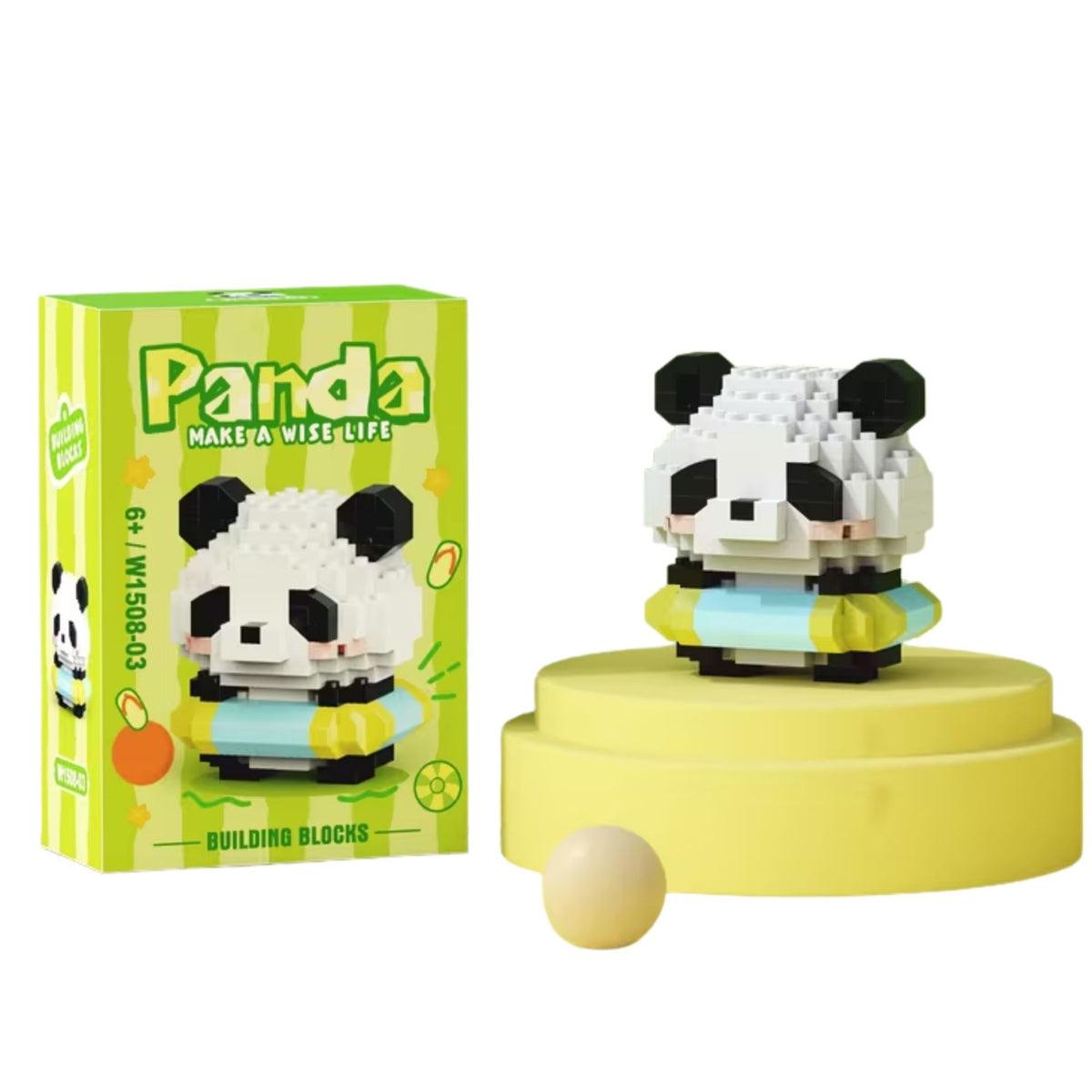 Set de Constructie, Klevo, Model Panda cu Cerc de Inot, 180 Piese, Model 3D, Jucarie Educativa STEM, +6 Ani, Plastic ABS, 7.8 x 4.1 x 11.3 cm, Verde Deschis