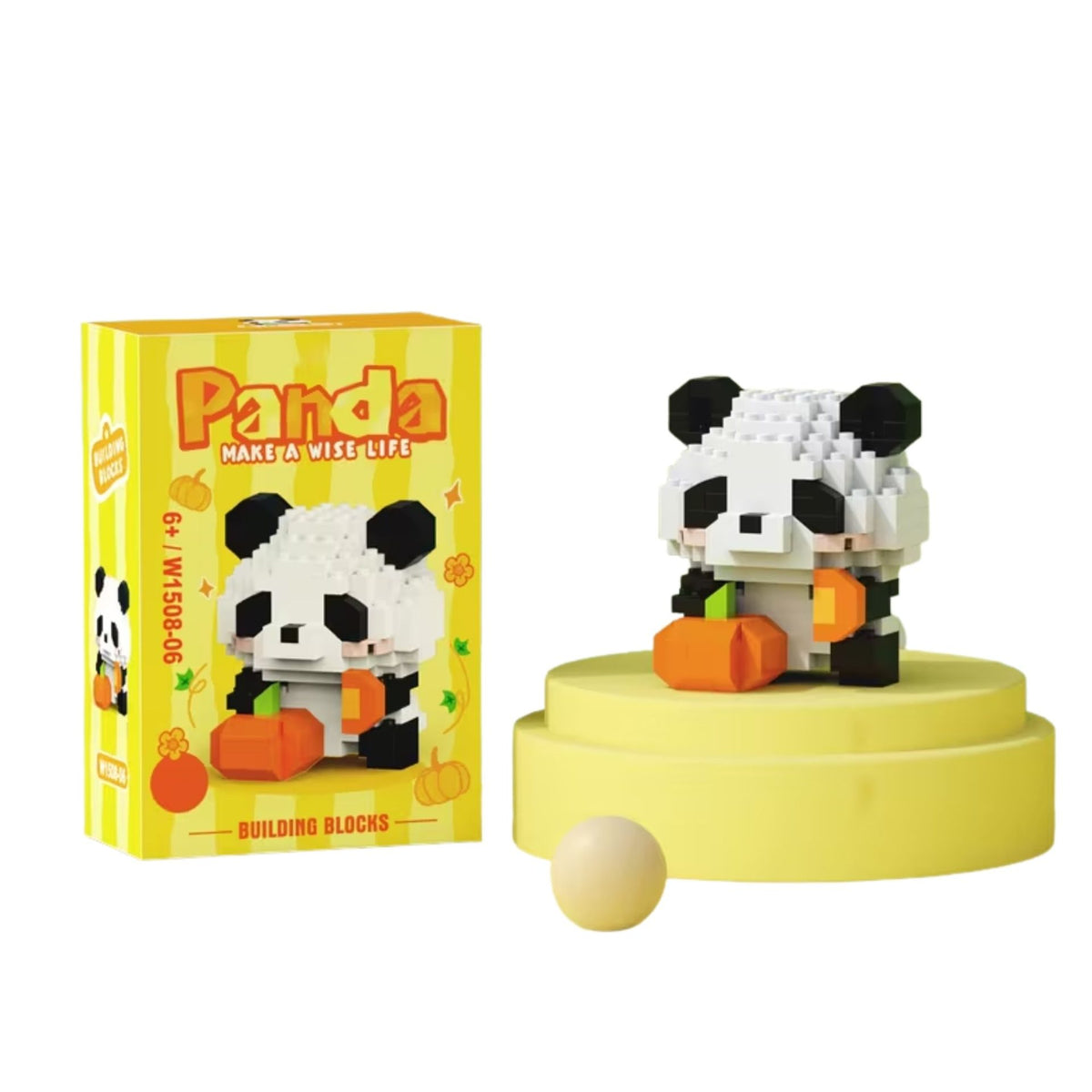 Set de Constructie, Klevo, Model Panda cu Dovleac, 171 Piese, Model 3D, Jucarie Educativa STEM, +6 Ani, Plastic ABS, 7.8 x 4.1 x 11.3 cm, Galben