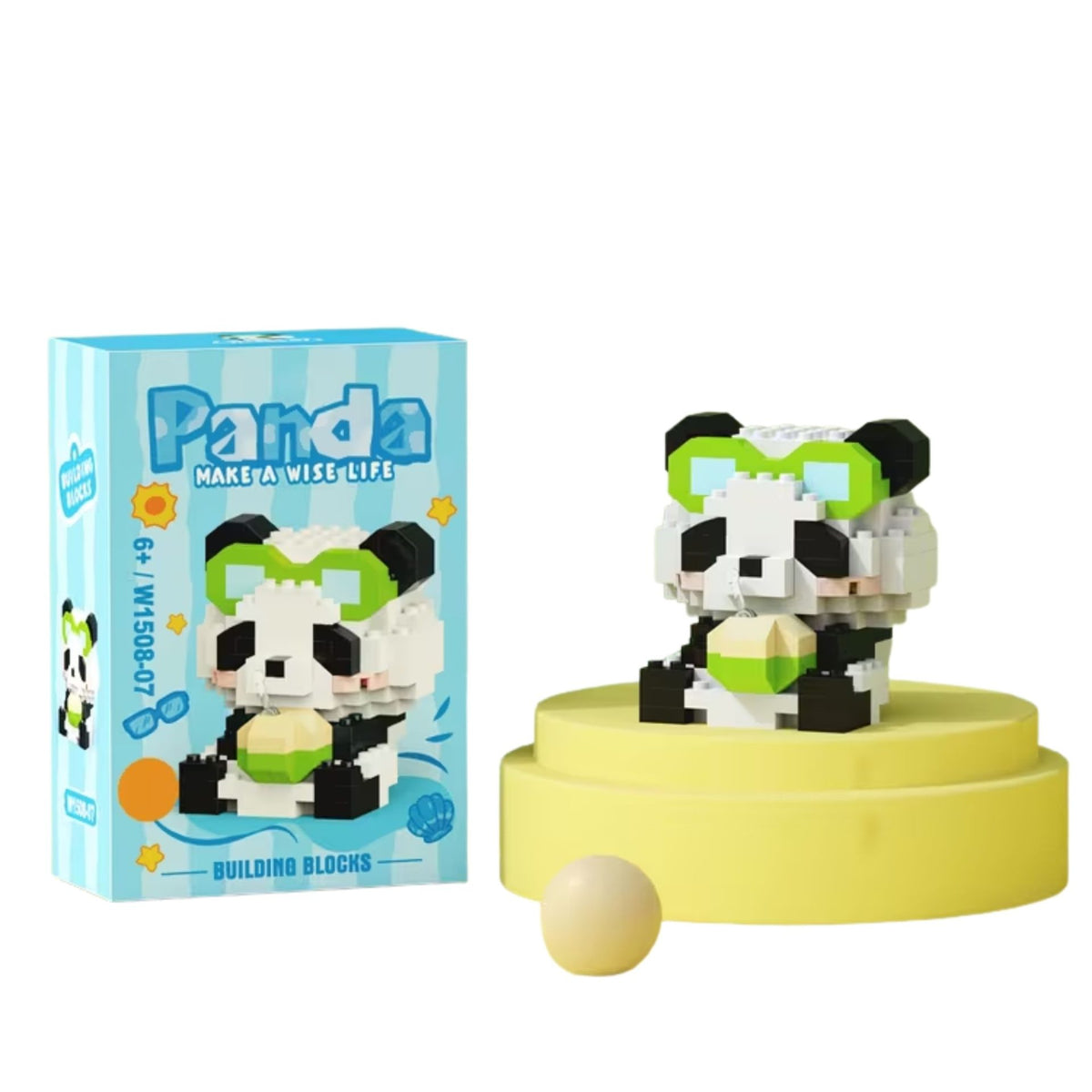 Set de Constructie, Klevo, Model Panda cu Suc de Cocos, 168 Piese, Model 3D, Jucarie Educativa STEM, +6 Ani, Plastic ABS, 7.8 x 4.1 x 11.3 cm, Albastru Deschis