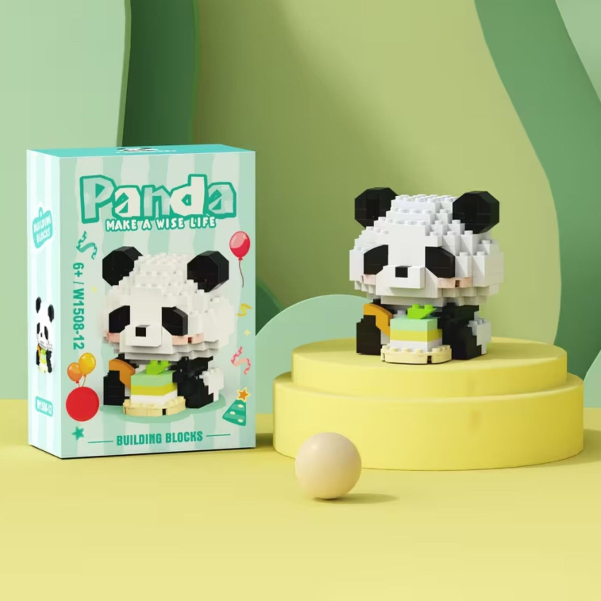 Set de Constructie, Klevo, Model Panda cu Tort, 159 Piese, Model 3D, Jucarie Educativa STEM, +6 Ani, Plastic ABS, 7.8 x 4.1 x 11.3 cm, Albastru Pastel