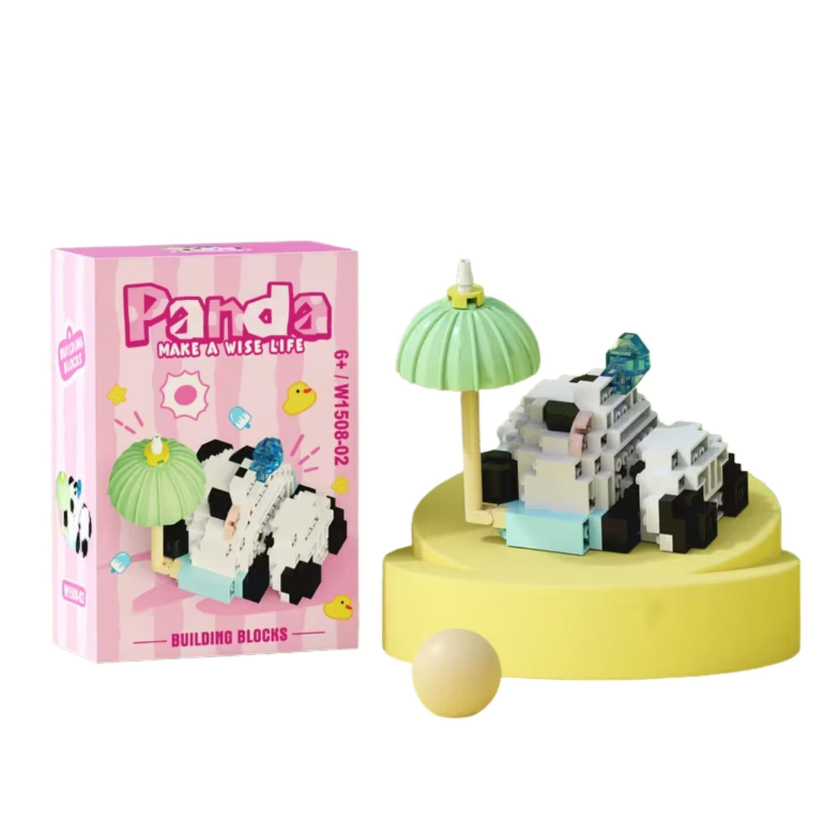 Set de Constructie, Klevo, Model Panda cu Umbrela, 153 Piese, Model 3D, Jucarie Educativa STEM, +6 Ani, Plastic ABS, 7.8 x 4.1 x 11.3 cm, Roz