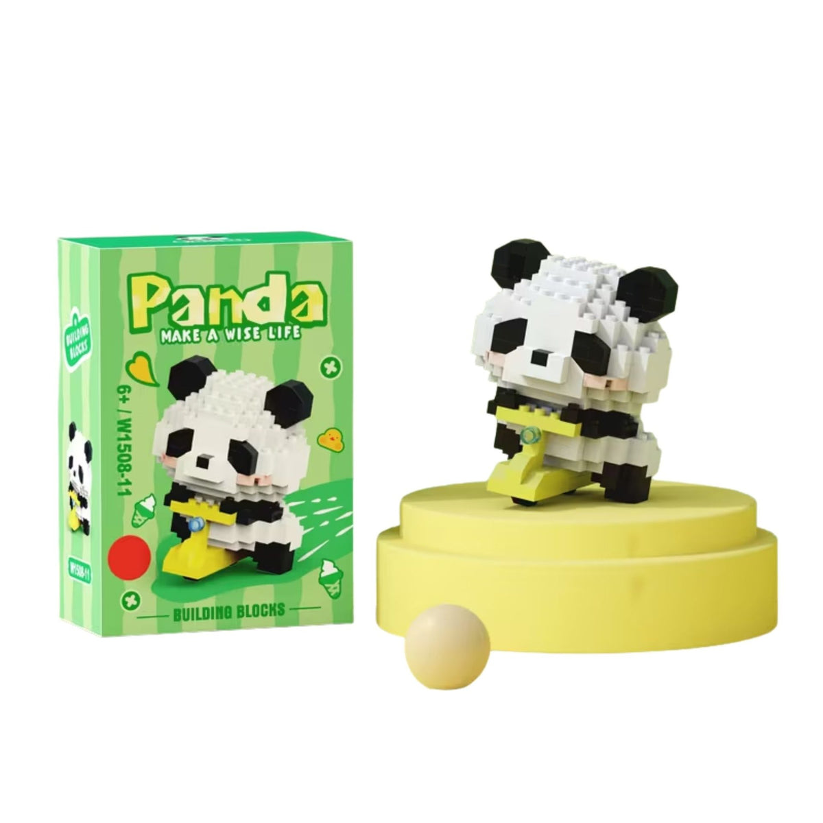 Set de Constructie, Klevo, Model Panda pe Bicicleta, 172 Piese, Model 3D, Jucarie Educativa STEM, +6 Ani, Plastic ABS, 7.8 x 4.1 x 11.3 cm, Verde Inchis