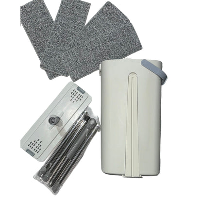 Set de Curatenie, Klevo, Mop si Galeata, Capacitate 5.7 l, 4 Rezerve Microfibra Incluse, Plastic, Utilizare Umeda/Uscata, Stoarcere Fara Maini, Albastru/Alb