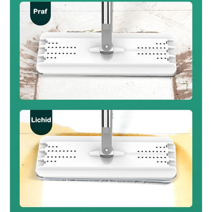Set de curatenie Klevo, mop si galeata, galeata 5.7 l, 4 rezerve microfibra incluse, design modern, pentru interior, material plastic, peri sintetici, plat, cu storcere, alb