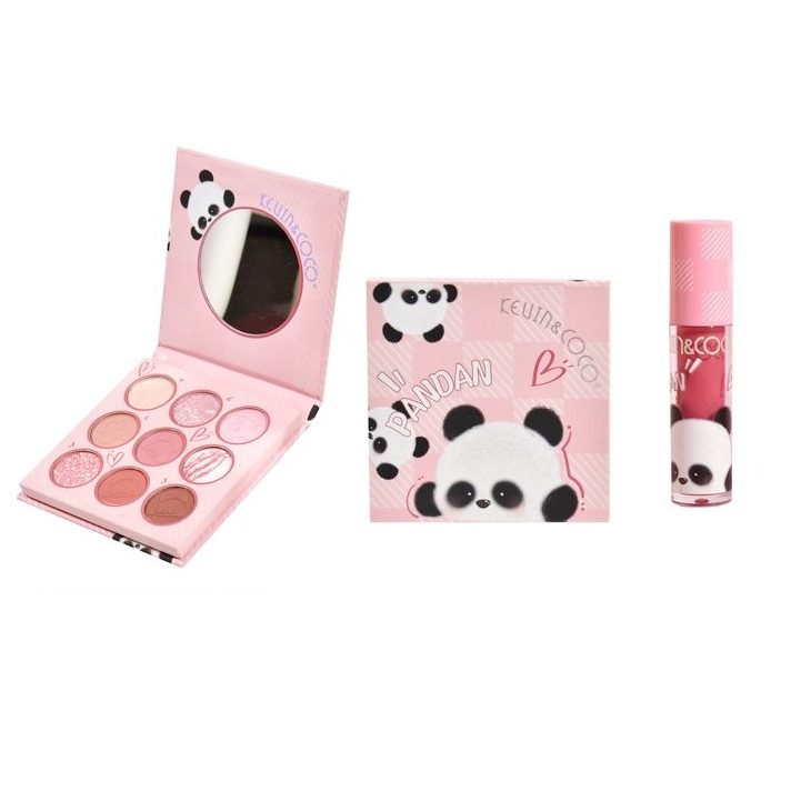 Set de Machiaj, Kevin&Coco, Paleta de Farduri pentru Pleoape si Lipgloss, 10.2x10.2x1.5cm, Model Panda, Multicolor