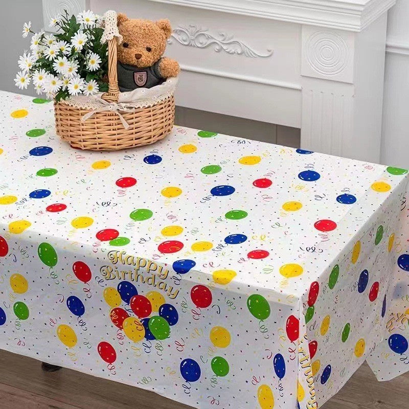 Fata de Masa, Klevo, din PEVA, Imprimeu Happy Birthday cu Baloane, 137 x 274 cm, Impermeabila, Fara Pete, Curatare Rapida, Multicolor
