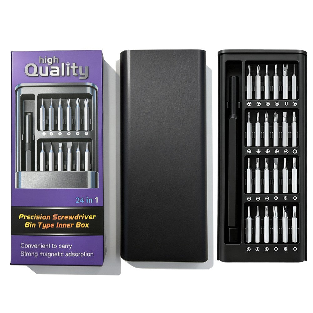 Set de Surubelnite 24-in-1 cu Clichet, Klevo, Set de Uz Casnic pentru Repararea Electronicelor Mici, Maner durabil Negru, 26.5 x 15 x 1.5 cm, Negru