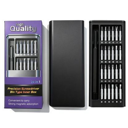 Set de Surubelnite 24-in-1 cu Clichet, Klevo, Set de Uz Casnic pentru Repararea Electronicelor Mici, Maner durabil Negru, 26.5 x 15 x 1.5 cm, Negru