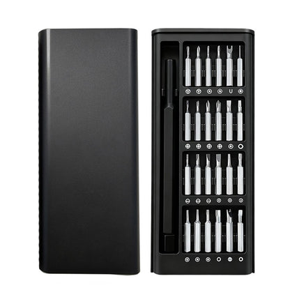 Set de Surubelnite 24-in-1 cu Clichet, Klevo, Set de Uz Casnic pentru Repararea Electronicelor Mici, Maner durabil Negru, 26.5 x 15 x 1.5 cm, Negru