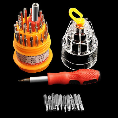 Set de Surubelnite 31-in-1 cu Clichet, Klevo, Set de Uz Casnic pentru Repararea Electronicelor Mici, Maner durabil Izolat Magnetic, 10 x 5 x 5 cm, Galben
