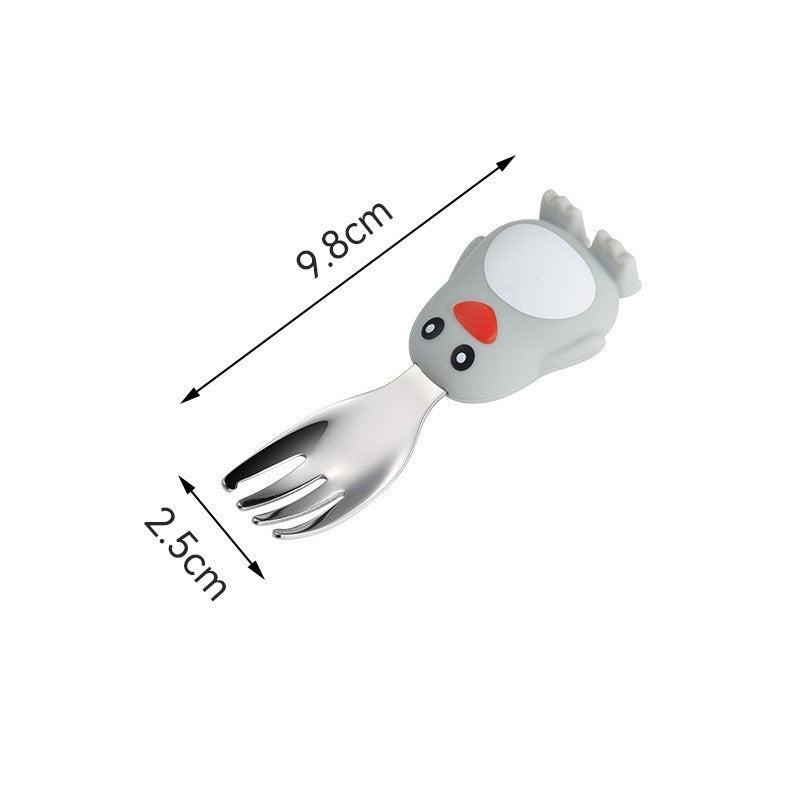 Set diversificare bebelusi Klevo, din silicon, 23.5 x 12.5 cm, 1 farfurie compartimentata in forma de pinguin, lingurita si furculita, pai, perie pai, fara alergeni, ventuza fixare,  forma creativa,  gri