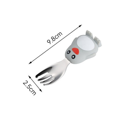 Set diversificare bebelusi Klevo, din silicon, 23.5 x 12.5 cm, 1 farfurie compartimentata in forma de pinguin, lingurita si furculita, pai, perie pai, fara alergeni, ventuza fixare,  forma creativa,  gri