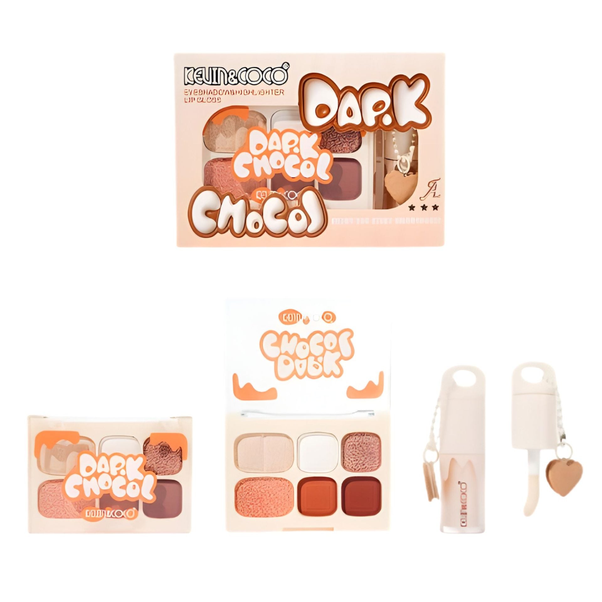 Set Machiaj, Kevin&Coco, Paleta Farduri de Ochi si Lip Gloss, 6 Nuante, Finisaj Mat, Shimmer, Textura Fina, Pigmentare Intensa, 10.4 g, 14.7 x 10.5 x 3.5 cm, Portocaliu