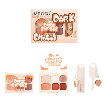 Set Machiaj, Kevin&Coco, Paleta Farduri de Ochi si Lip Gloss, 6 Nuante, Finisaj Mat, Shimmer, Textura Fina, Pigmentare Intensa, 10.4 g, 14.7 x 10.5 x 3.5 cm, Portocaliu