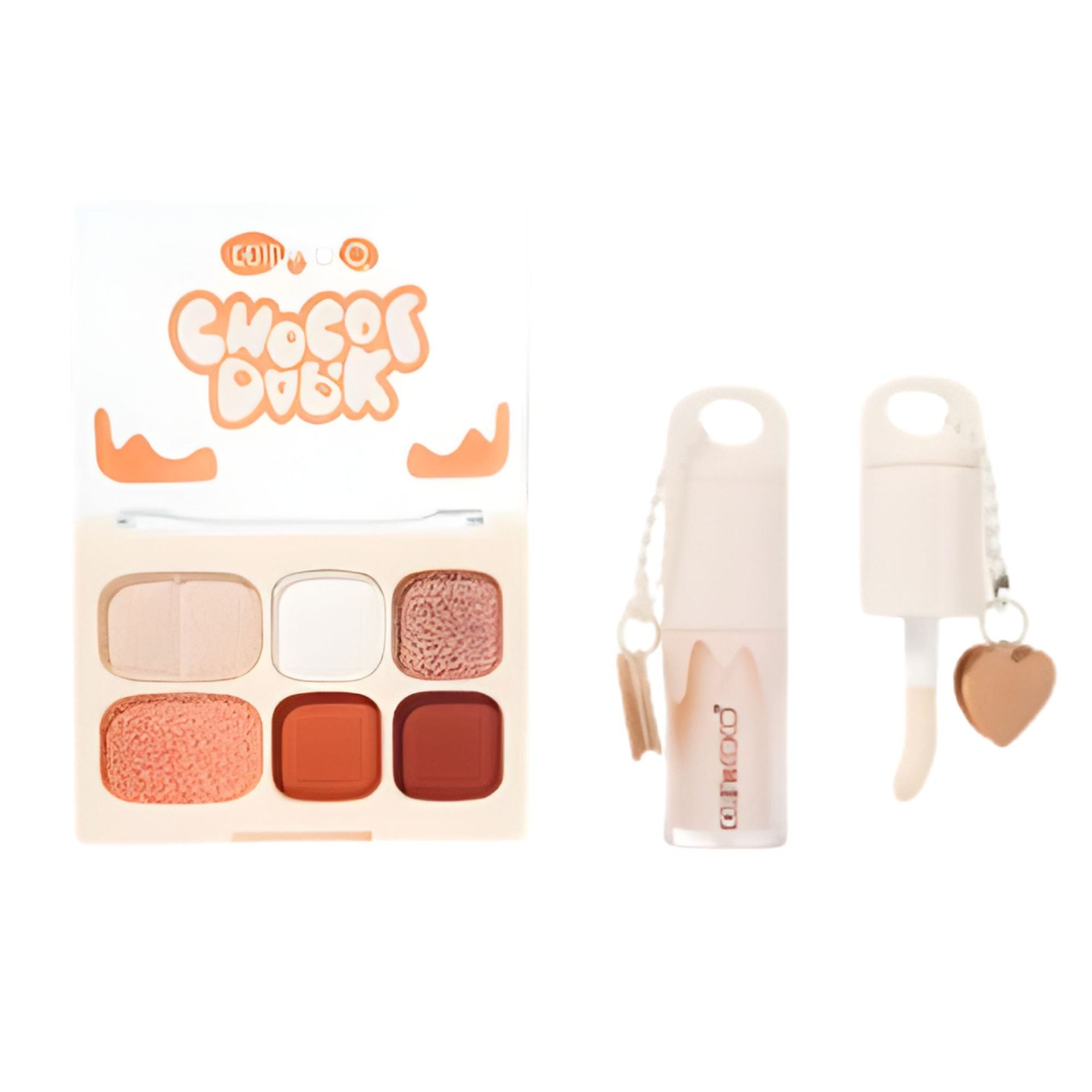 Set Machiaj, Kevin&Coco, Paleta Farduri de Ochi si Lip Gloss, 6 Nuante, Finisaj Mat, Shimmer, Textura Fina, Pigmentare Intensa, 10.4 g, 14.7 x 10.5 x 3.5 cm, Portocaliu