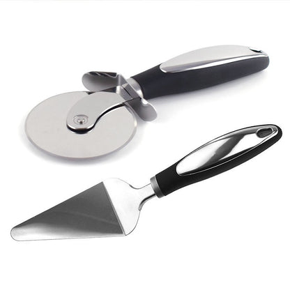 Feliator si Lopatica pentru Pizza, Klevo, set din 2 ustensile, Otel Inoxidabil, Maner Antiderapant, 26.5 x 8 x 3 cm, Negru