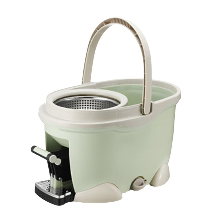 Set Galeata cu Pedala si Mop Rotativ 360°, Klevo, Cu Actiune Centrifuga x4, Pentru Uz Casnic, Maner din Otel Inoxidabil Telescopic, 2 Capte din Bumbac, 46x30x28 cm, Verde Matcha