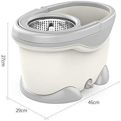 Set Galeata si Mop Rotativ 360°, Klevo, Cu Dubla Actiune Centrifuga, Pentru Uz Casnic, Maner din Otel Inoxidabil Telescopic, 2 Capte din Bumbac, 46x27x29 cm, Alb