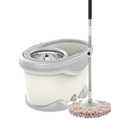 Set Galeata si Mop Rotativ 360°, Klevo, Cu Dubla Actiune Centrifuga, Pentru Uz Casnic, Maner din Otel Inoxidabil Telescopic, 2 Capte din Bumbac, 46x27x29 cm, Alb