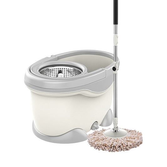 Set Galeata si Mop Rotativ 360°, Klevo, Cu Dubla Actiune Centrifuga, Pentru Uz Casnic, Maner din Otel Inoxidabil Telescopic, 2 Capte din Bumbac, 46x27x29 cm, Alb