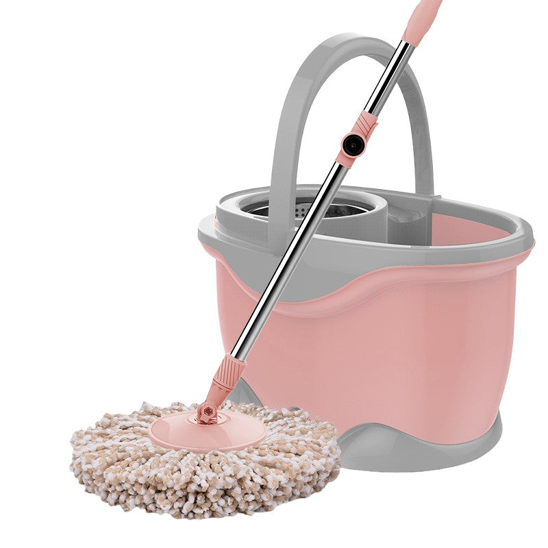Set Galeata si Mop Rotativ 360°, Klevo, Cu Dubla Actiune Centrifuga, Pentru Uz Casnic, Maner din Otel Inoxidabil Telescopic, 2 Capte din Bumbac, 46x27x29 cm, Roz