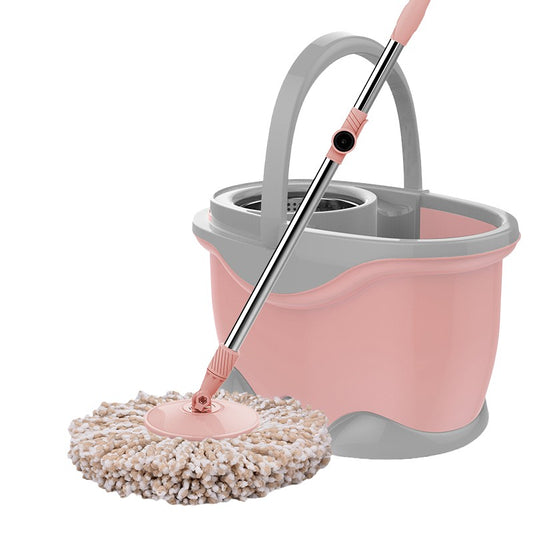 Set Galeata si Mop Rotativ 360°, Klevo, Cu Dubla Actiune Centrifuga, Pentru Uz Casnic, Maner din Otel Inoxidabil Telescopic, 2 Capte din Bumbac, 46x27x29 cm, Roz