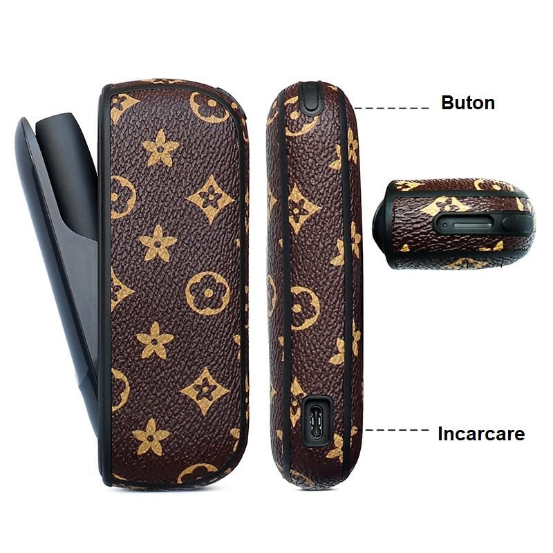 Set Husa Piele Ecologica Si Capac Plastic Klevo, pentru IQOS 3.0 DUO, de Protectie, Anti Soc si Zgarieturi, 20 gr, 12 x 4 x 2 cm, Maro