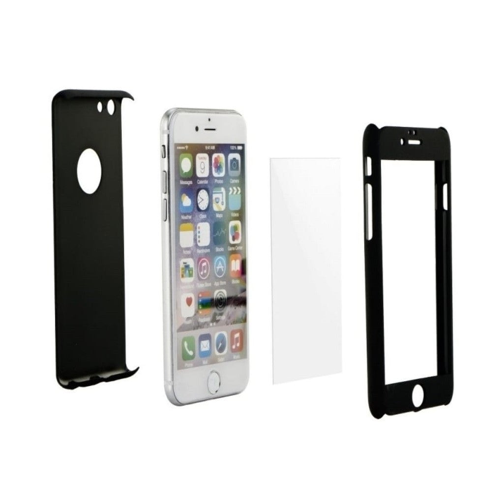 Set Husa si Folie de Protectie, Klevo, Compatibila cu Apple iPhone X, Full Cover 360°, Plastic + Sticla, Negru