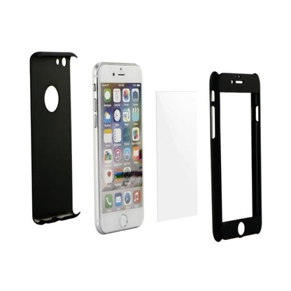 Set Husa si Folie de Protectie, Klevo, Compatibila cu Apple iPhone X, Full Cover 360°, Plastic + Sticla, Negru