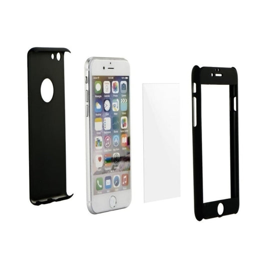 Set Husa si Folie de Protectie, Klevo, Compatibila cu Apple iPhone X, Full Cover 360°, Plastic + Sticla, Negru