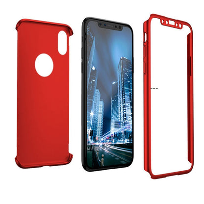 Set Husa si Folie de Protectie, Klevo, Compatibila cu Apple iPhone X, Full Cover 360°, Plastic + Sticla, Rosu