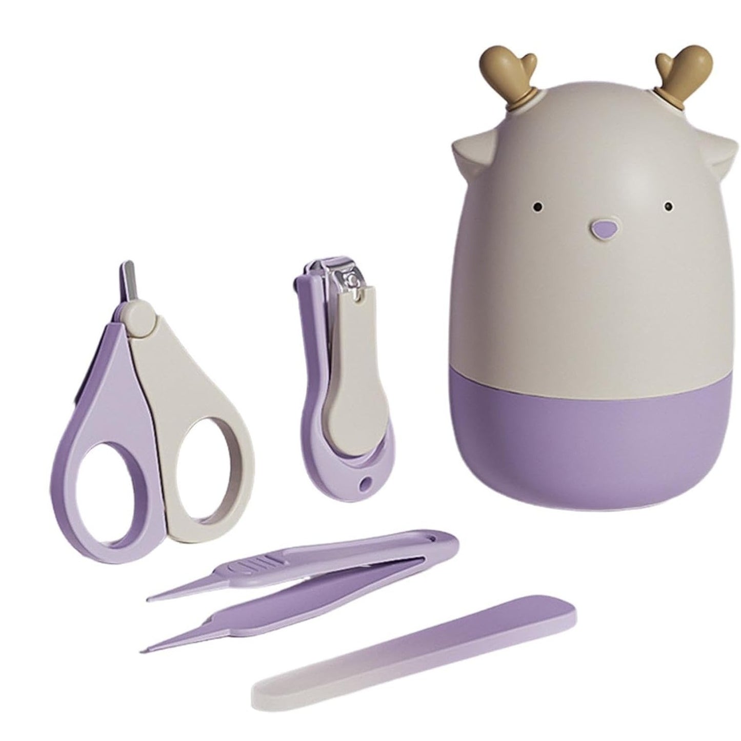 Set 4in1 de Ingrijire Unghii pentru Bebelusi, Klevo, Cutie de Depozitare Tip Cerb, 0-6 Ani, 11 x 6 x 11 cm, Mov