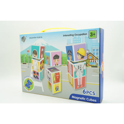 Set inteligent de cuburi magnetice pentru copii, 6 piese, cutie depozitare, puzzle joburi, +3 ani, multicolor