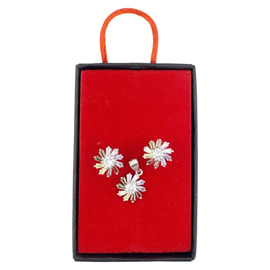 Set Bijuterii Dama Argint 925, Jolie, Model Flori Multicolore cu Mijloc Alb, Petale, 4.14 g, Multicolor/Argintiu