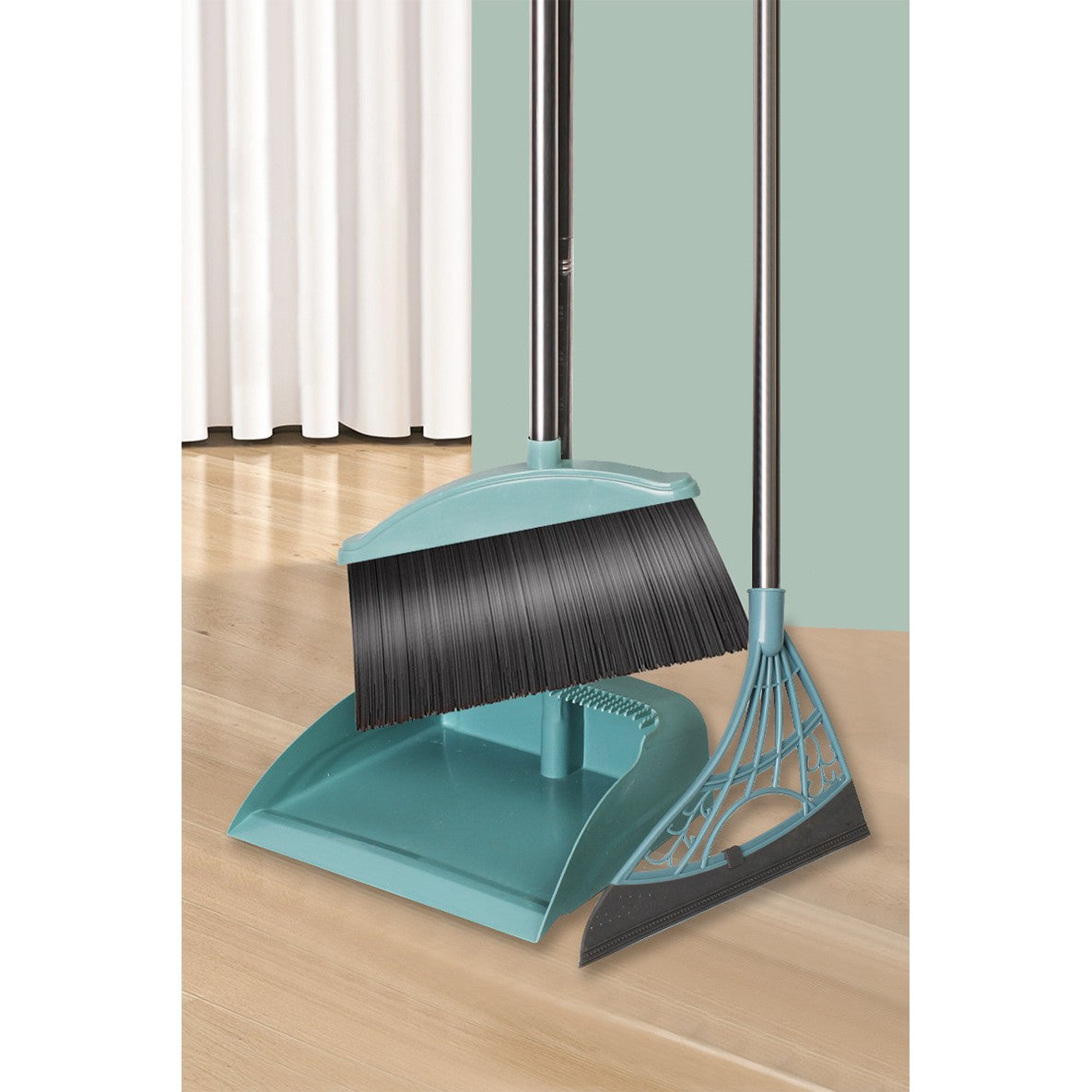 Set matura, faras cu coada si matura silicon, Klevo, Pentru uz casnic, Plastic/Otel, Albastru deschis, 90 x 72 x 100 cm