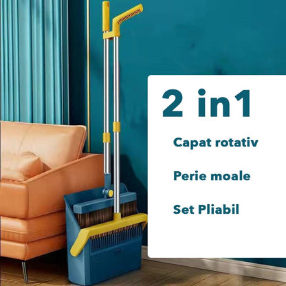 Set Matura si Faras cu Coada Klevo, cu Dinti de Pieptene pentru Curatare Matura, rotativ, pliabil, detasabil, Otel inoxidabil si Polipropilena, 99 x 30 cm Albastru