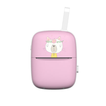 Set Mini Imprimanta Foto Portabila, Klevo, Include: 1x Set de Markere, 5x Role de Hartie Termica, 5x Role Hartie Adeziva, Incarcare USB, Bluetooth, Print Alb-Negru, Model Pisica, Roz