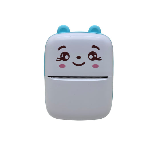 Set Mini Imprimanta Foto Portabila, Klevo, Include: 1x Set de Markere, 5x Role de Hartie Termica, 5x Role Hartie Adeziva, Incarcare USB, Bluetooth, Print Alb-Negru, Model Ursulet, Alb/Albastru