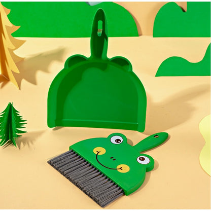 Set Mini Matura si Faras, Klevo, LITTLE CLEANER, Uz Casnic, pentru Birou, Bucatarie, Casa, Model Broscuta, 23 x 18 cm, Verde