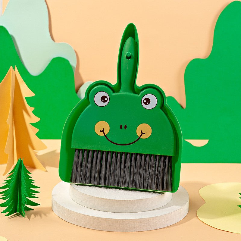 Set Mini Matura si Faras, Klevo, LITTLE CLEANER, Uz Casnic, pentru Birou, Bucatarie, Casa, Model Broscuta, 23 x 18 cm, Verde