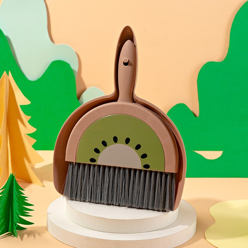 Set Mini Matura si Faras, Klevo, LITTLE CLEANER, Uz Casnic, pentru Birou, Bucatarie, Casa, Model Kiwi, 23 x 18 cm Maro-Verde