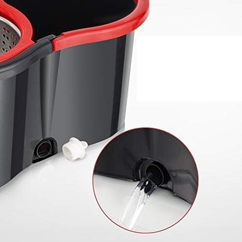 Set mop rotativ cu galeata Klevo, material plastic si microfibra, rezistent, cu dop scurgere, vas detasabil, pentru interior, capacitate 8 l, negru/rosu