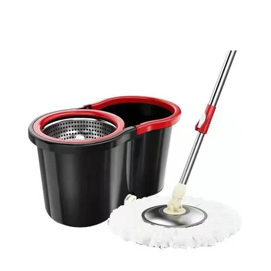 Set mop rotativ cu galeata Klevo, material plastic si microfibra, rezistent, cu dop scurgere, vas detasabil, pentru interior, capacitate 8 l, negru/rosu
