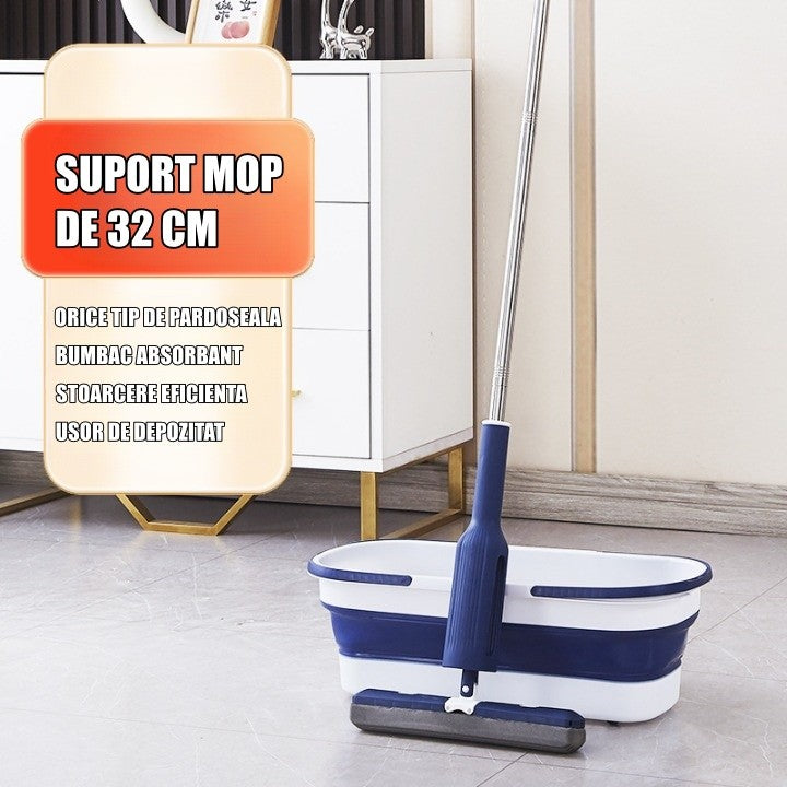 Set Mop Telescopic cu Galeata Pliabila, Klevo, Albastru, 32 cm, Maner Reglabil 140 cm, Sistem de Stoarcere Eficient
