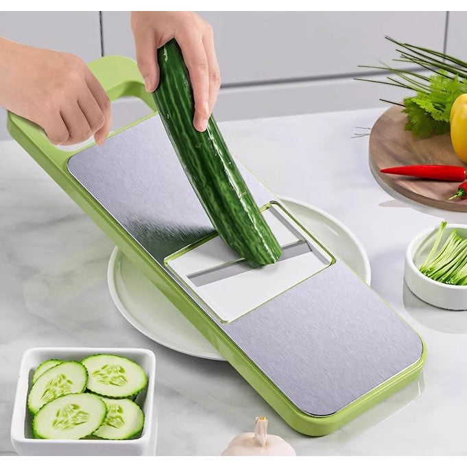 Set Multifunctional din 7 Piese, Klevo, pentru Taierea si Maruntirea Legumelor, Uz Casnic,din Otel Inoxidabil, Gri-Verde