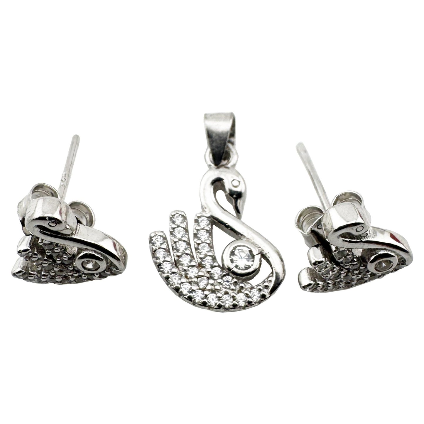 Set Pandativ cu Cercei pentru Dama, Jolie, Argint 925, Model Lebada cu Pietre, 2.7g, 1.5 cm x 1 cm, Argintiu