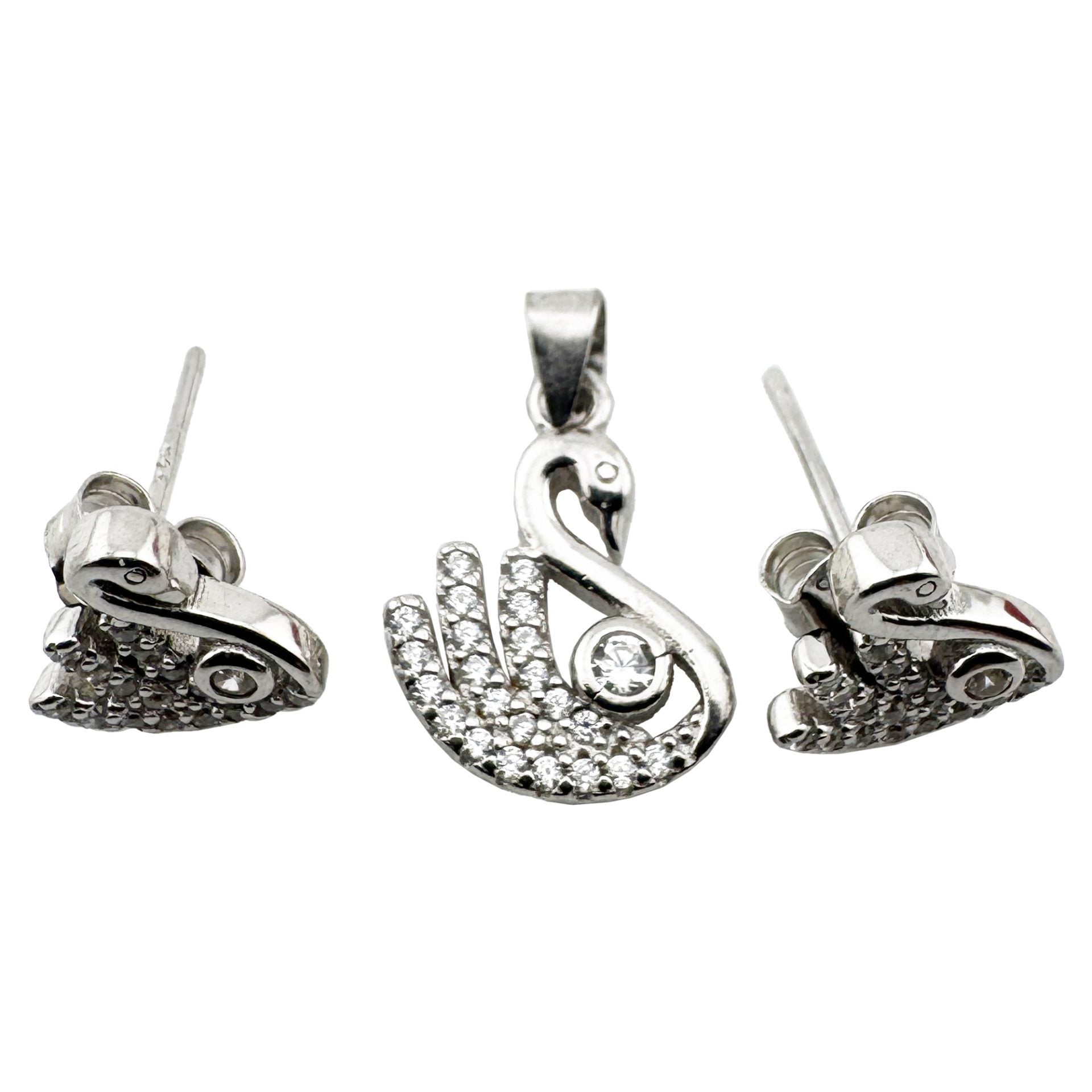 Set Pandativ cu Cercei pentru Dama, Jolie, Argint 925, Model Lebada cu Pietre, 2.7g, 1.5 cm x 1 cm, Argintiu