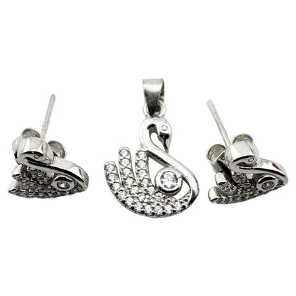 Set Pandativ cu Cercei pentru Dama, Jolie, Argint 925, Model Lebada cu Pietre, 2.7g, 1.5 cm x 1 cm, Argintiu