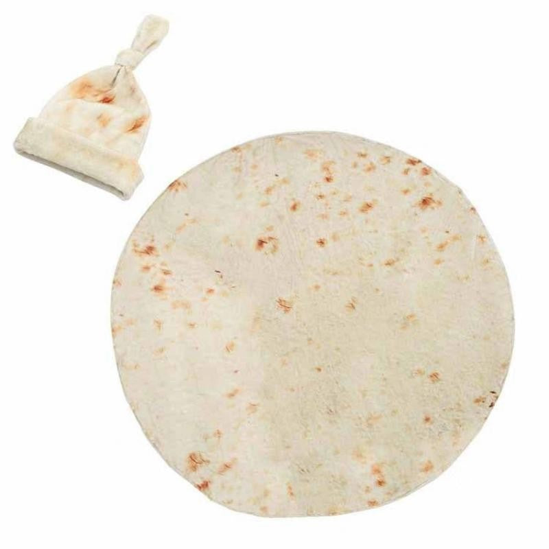 Set patura flanel si caciula Klevo, forma lipie, pentru nou-nascuti, material poliester, 85 cm, crem